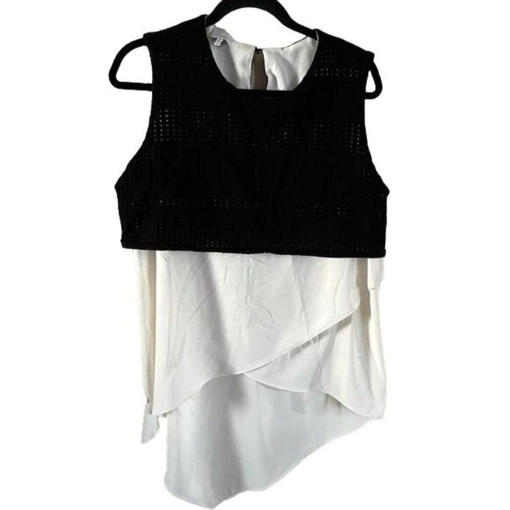 Ming Wang Crop Black & White Layered Top/Tank Sm